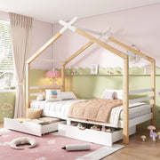 Letto casa per bambini bianco 90x200 cm con cassetti