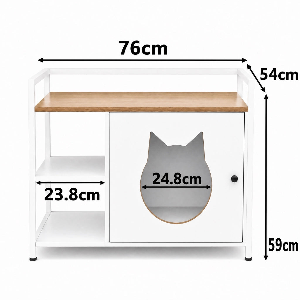Mobile per lettiera con due ripiani aperti in MDF e metallo bianco e rovere chiaro
