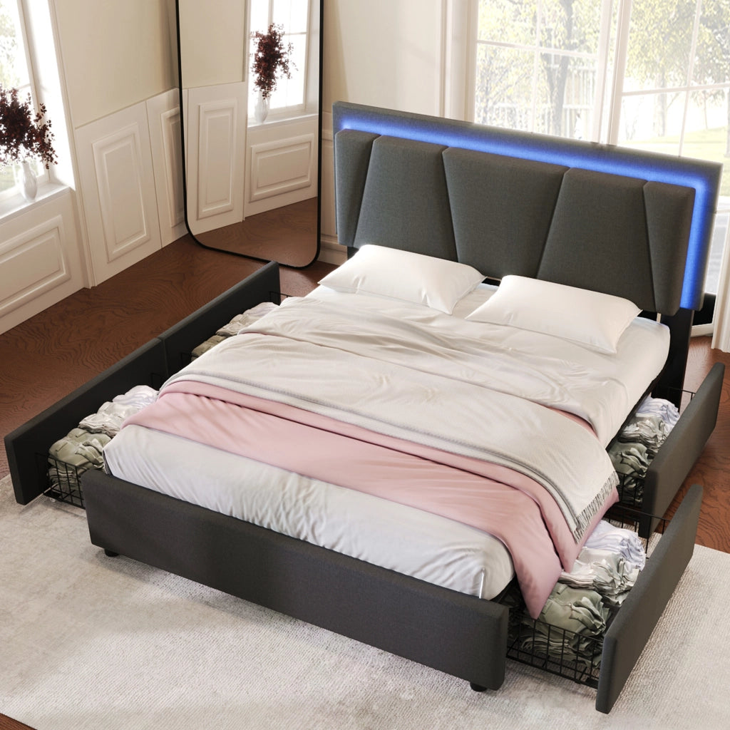 Letto contenitore con 4 cassetti grigio 140x200 cm