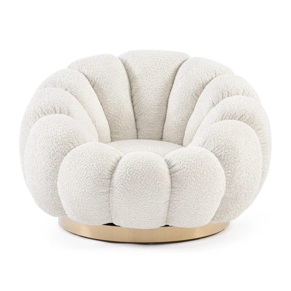 Poltrona Girevole Bouclé con Base in Acciaio Dorato Rachel Naturale