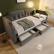 Letto imbottito 90x200 cm grigio con cassetti