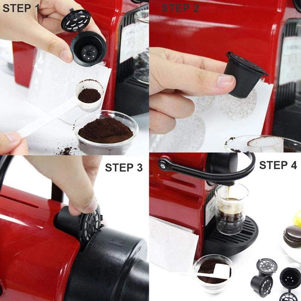 Set di 3 capsule riutilizzabili per espresso, ricaricabili, con cucchiaino e spazzola