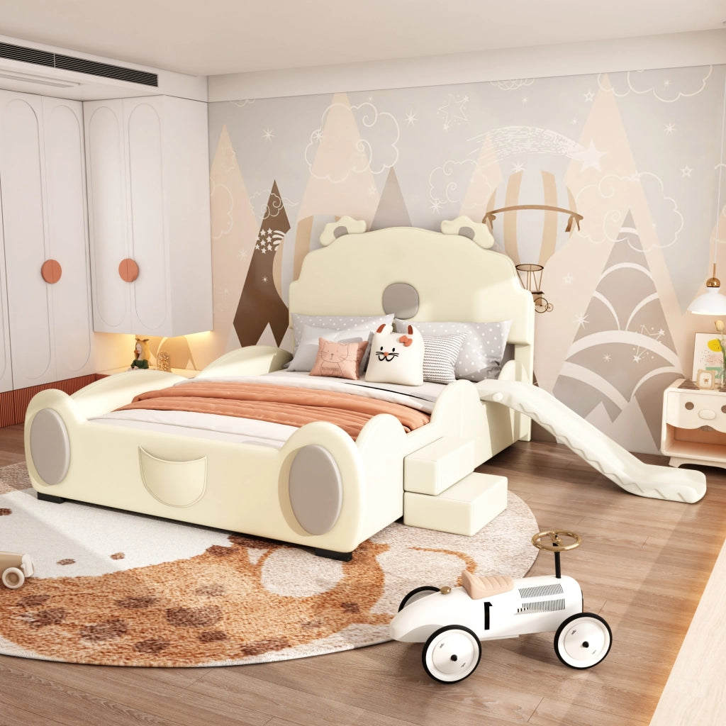 Letto per bambini 140x200 cm con scivolo beige
