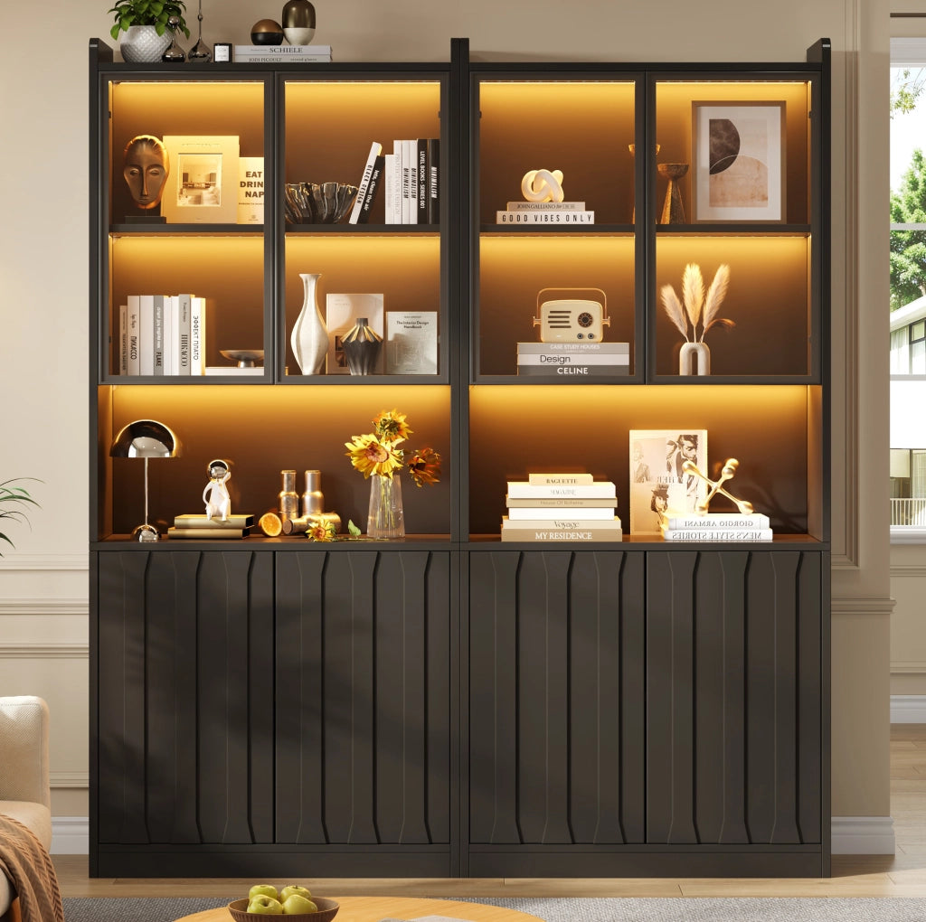 Set di 2 vetrine 160x35x200 cm con LED Bluetooth e vetro temprato; nero