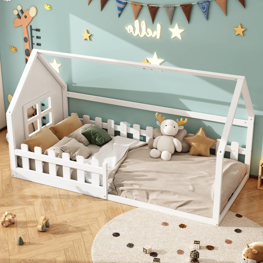 Letto a casetta per bambini bianco 90 x 200 cm