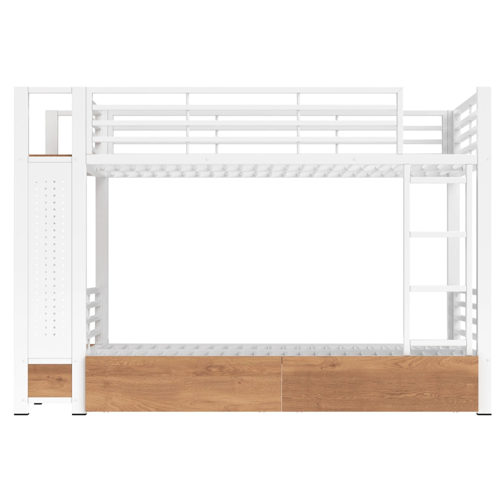 Letto a castello 90x200 cm bianco con cassetti e luce LED