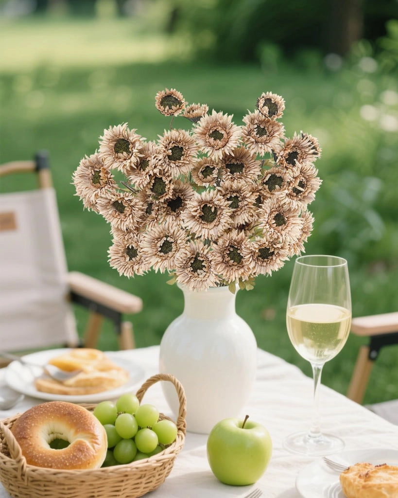 Gerbere artificiali, 6 pezzi, 30 fiori, color marrone caffè