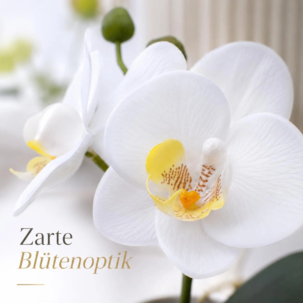 Orchidea artificiale in vaso, color crema, 26 cm, facile da curare