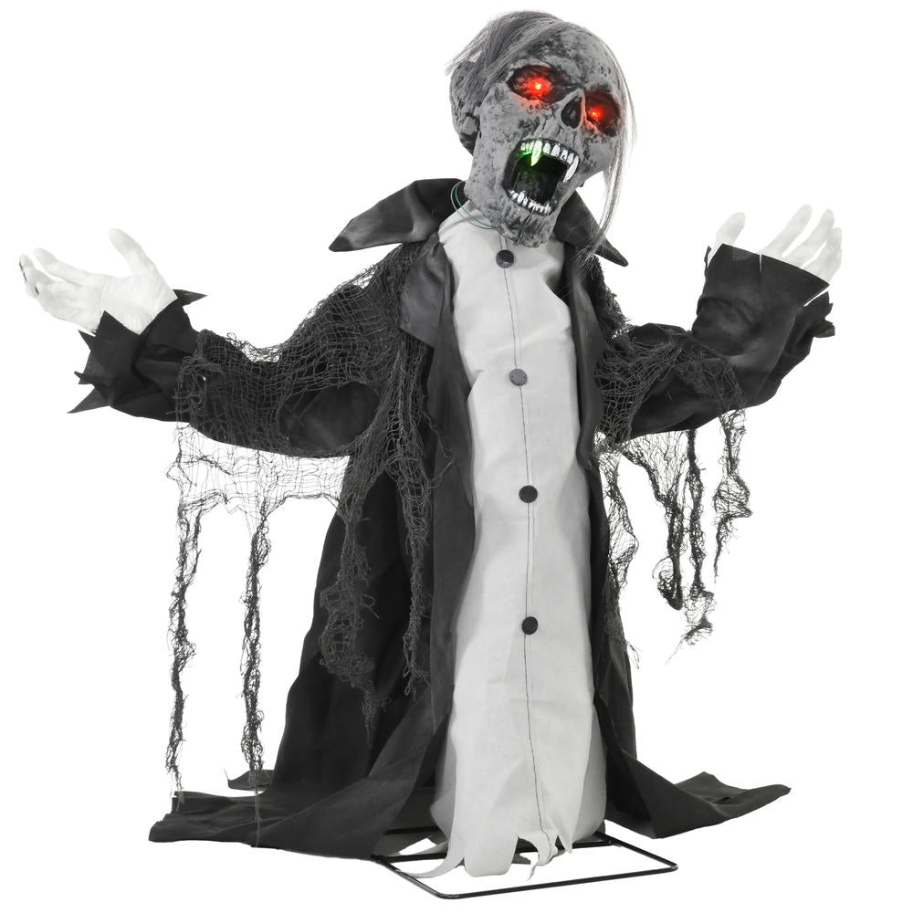 Scheletro zombie animato Halloween 75 cm con luci LED, effetti sonori e sensore, decorazione per giardino e casa