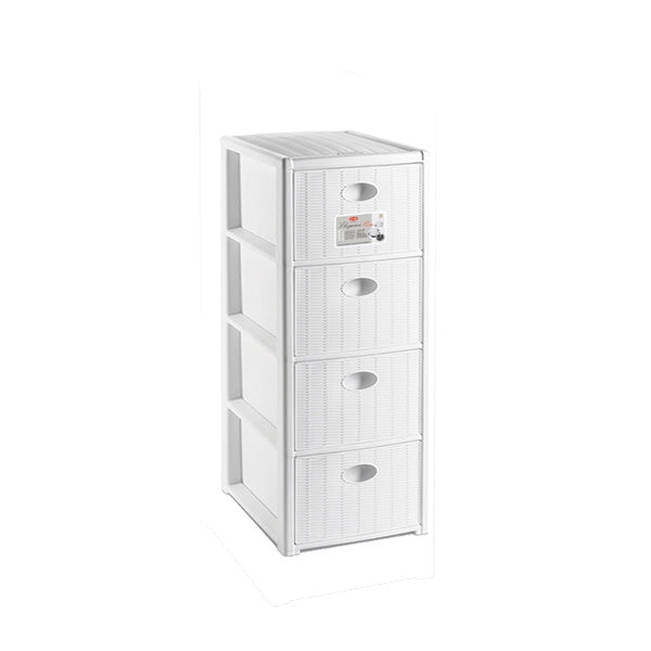 Cassettiera Elegance Slim bianca con 4 cassetti salvaspazio