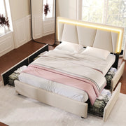 Letto matrimoniale 140x200 cm beige con 4 cassetti