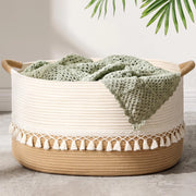 Cesto portaoggetti con frange, in cotone, 38x26x22 cm