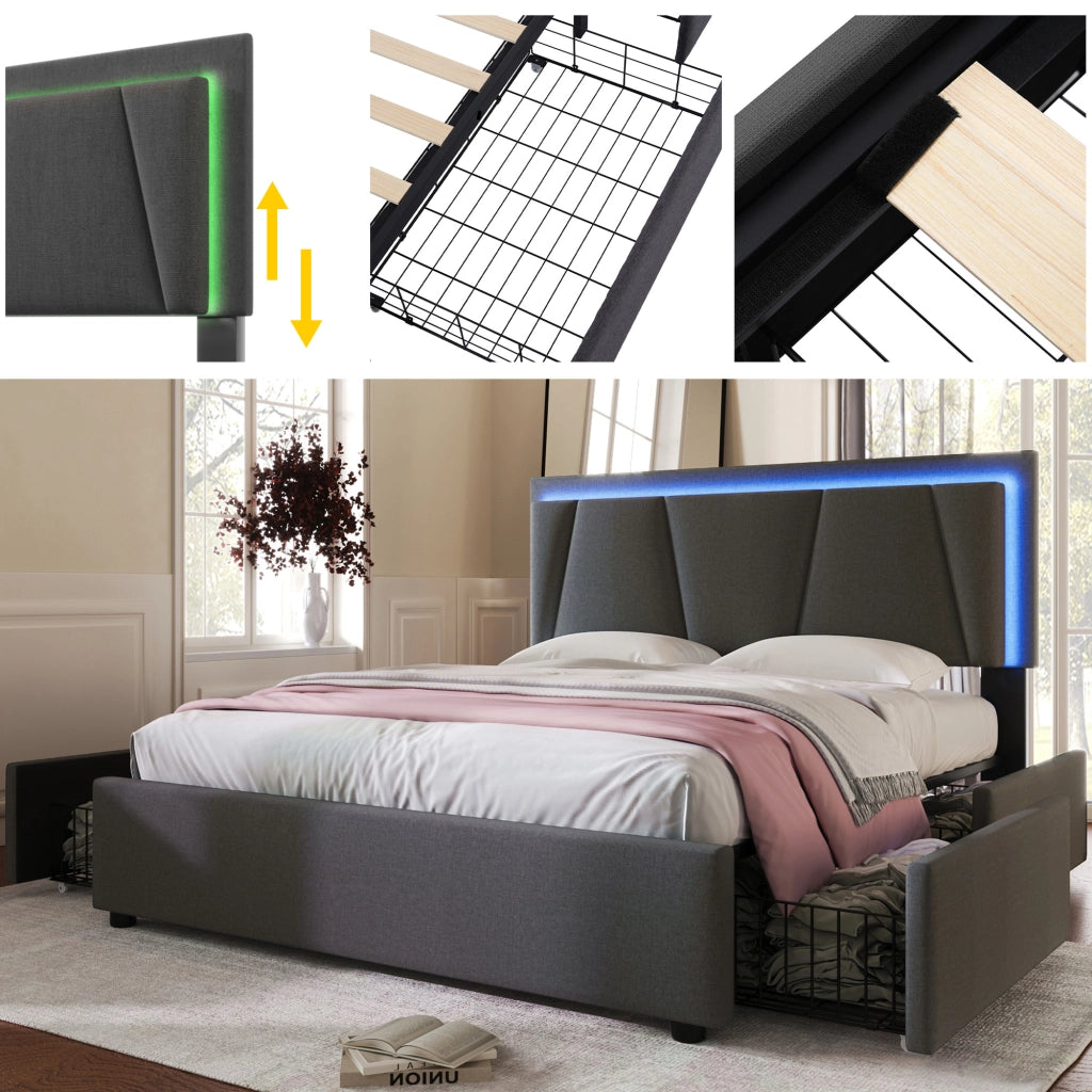 Letto contenitore con 4 cassetti grigio 140x200 cm