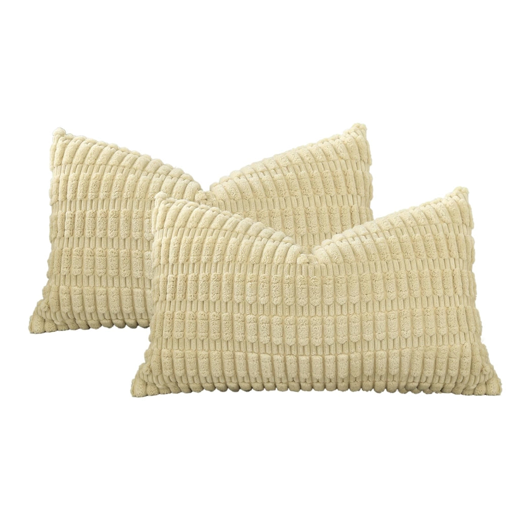 Set di 2 federe per cuscini in velluto, 40x60 cm, color beige-giallo