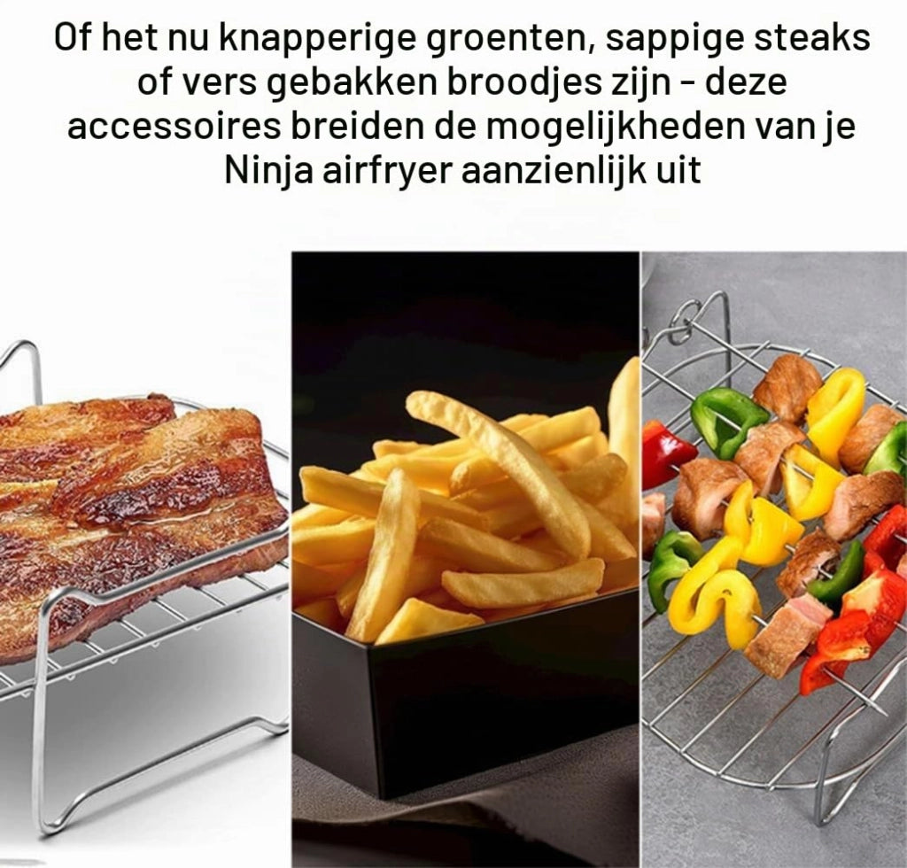 Accessori per friggitrice ad aria: griglia impilabile e spiedini per modelli da 7,6–9,5 litri