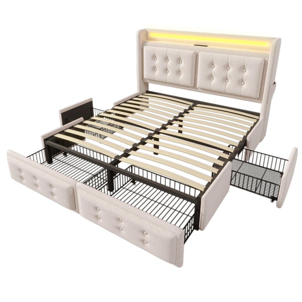 Letto matrimoniale 180x200 beige con contenitore