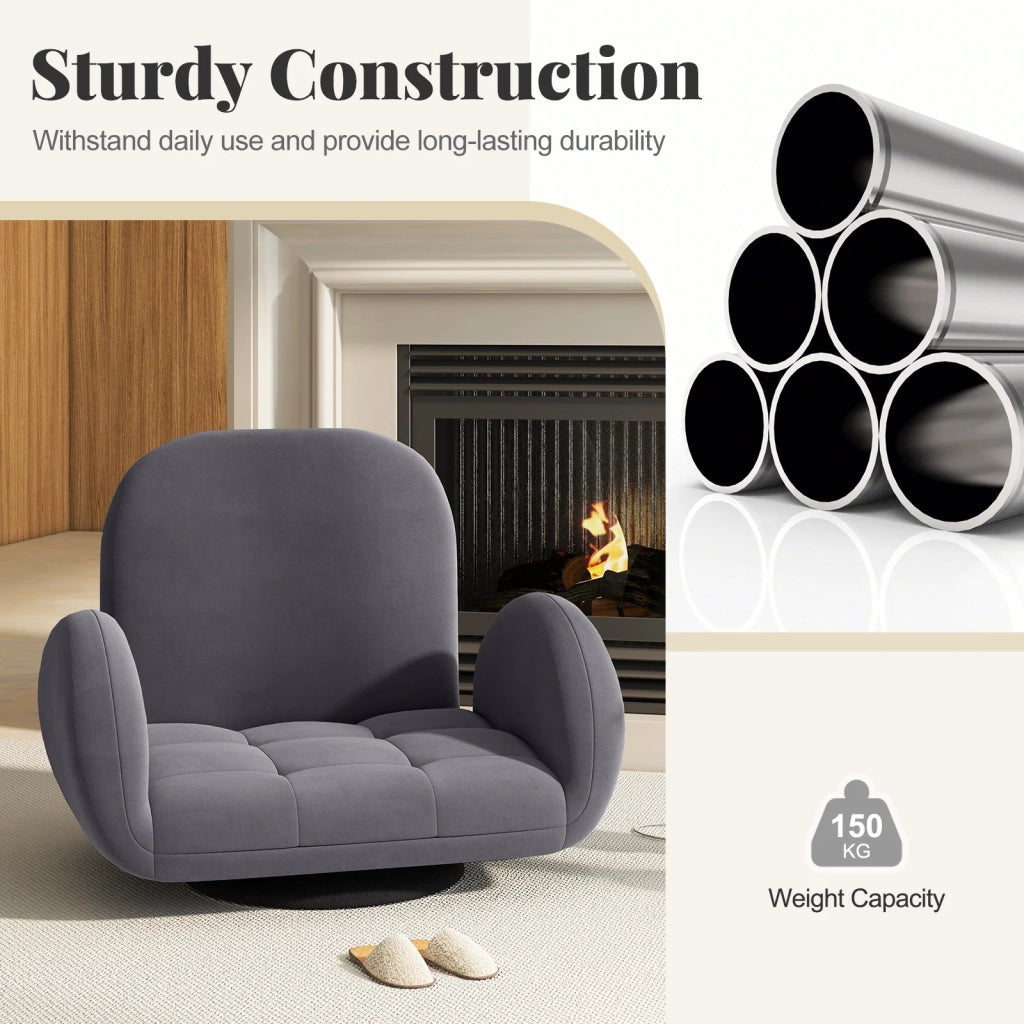 Swivel Floor Chair with Adjustable Backrest and Armrests-Grey