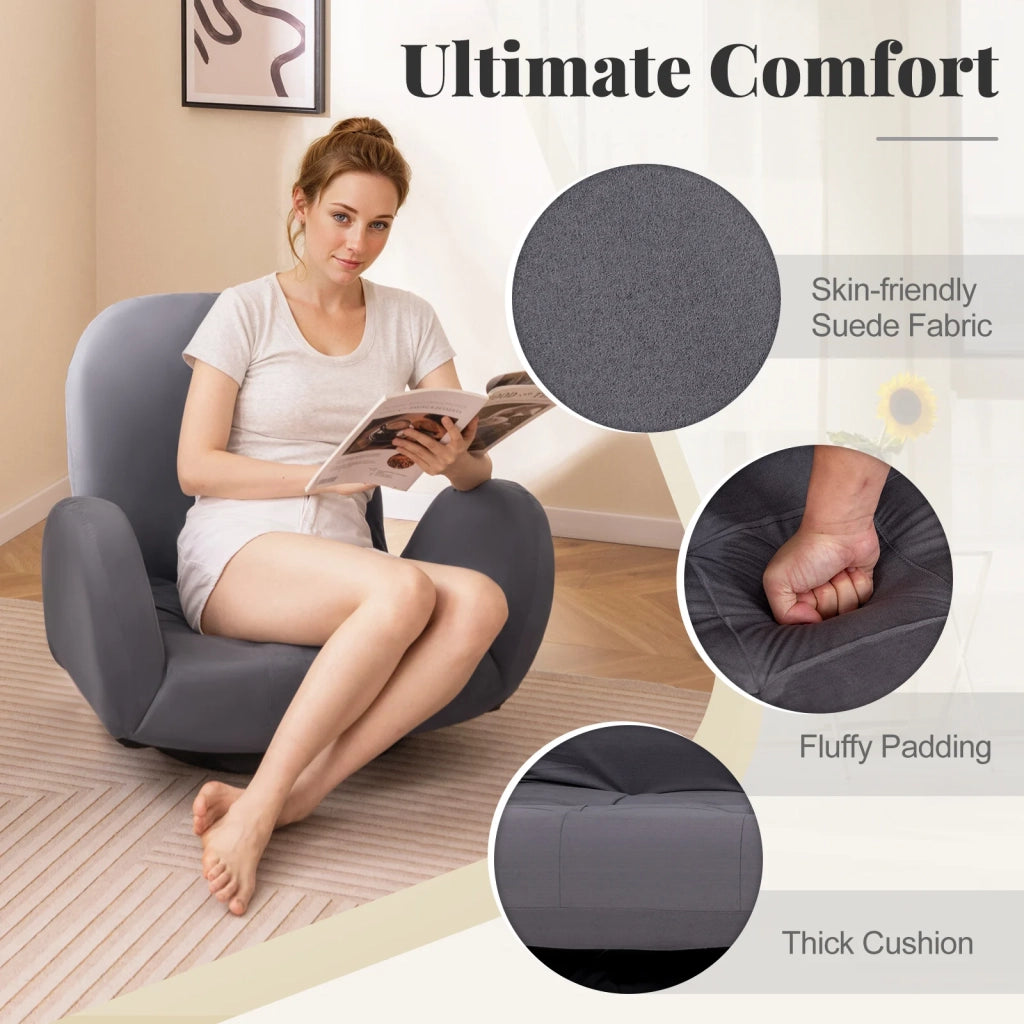 Swivel Floor Chair with Adjustable Backrest and Armrests-Grey