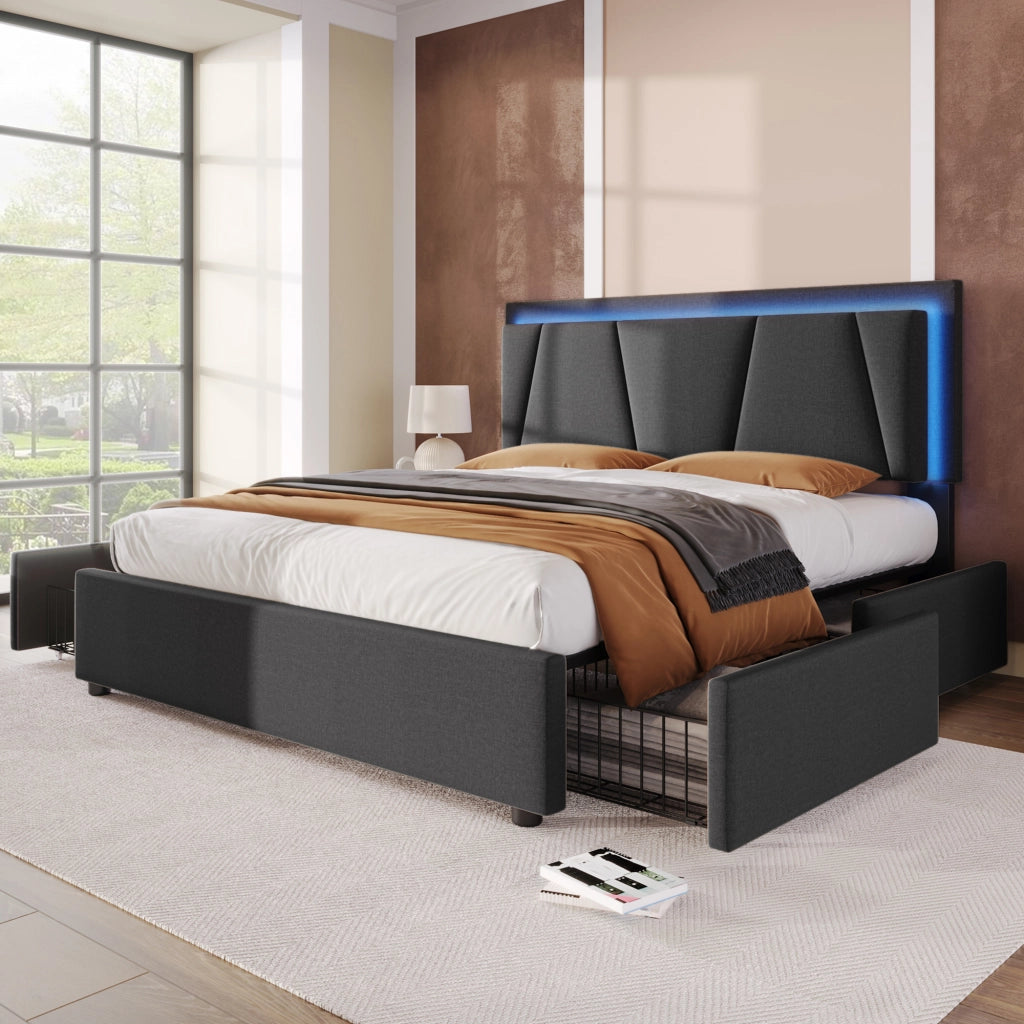 Letto contenitore con 4 cassetti grigio 140x200 cm