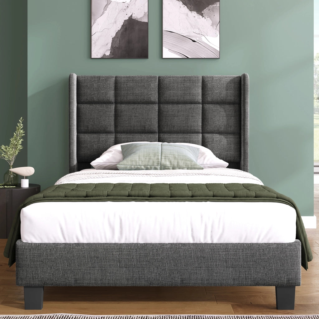 Letto singolo imbottito 90x200 cm grigio in lino