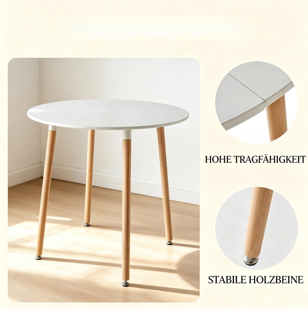 Set tavolo rotondo e 4 sedie bianco e legno