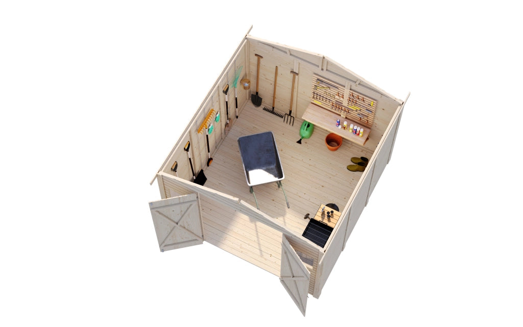 Casetta da giardino in legno Dan B 273x280 cm – abete grezzo, pareti 16 mm - LOSA esterni da vivere Cheonda