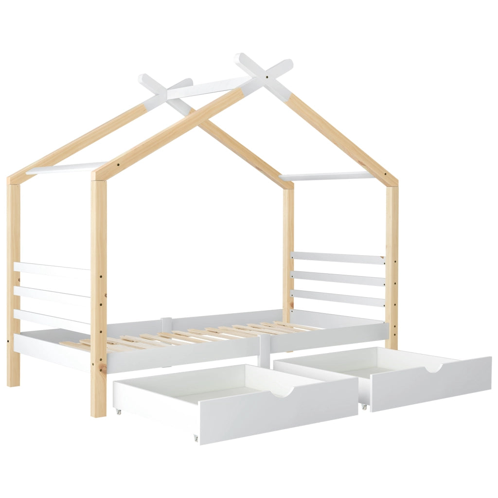 Letto casa per bambini bianco 90x200 cm con cassetti