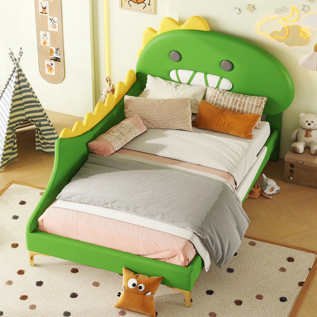 Letto per bambini a forma di dinosauro verde 90x200 cm