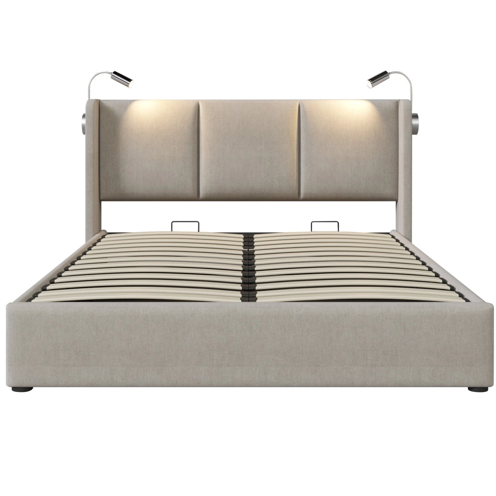 Letto matrimoniale 140x200 beige con contenitore