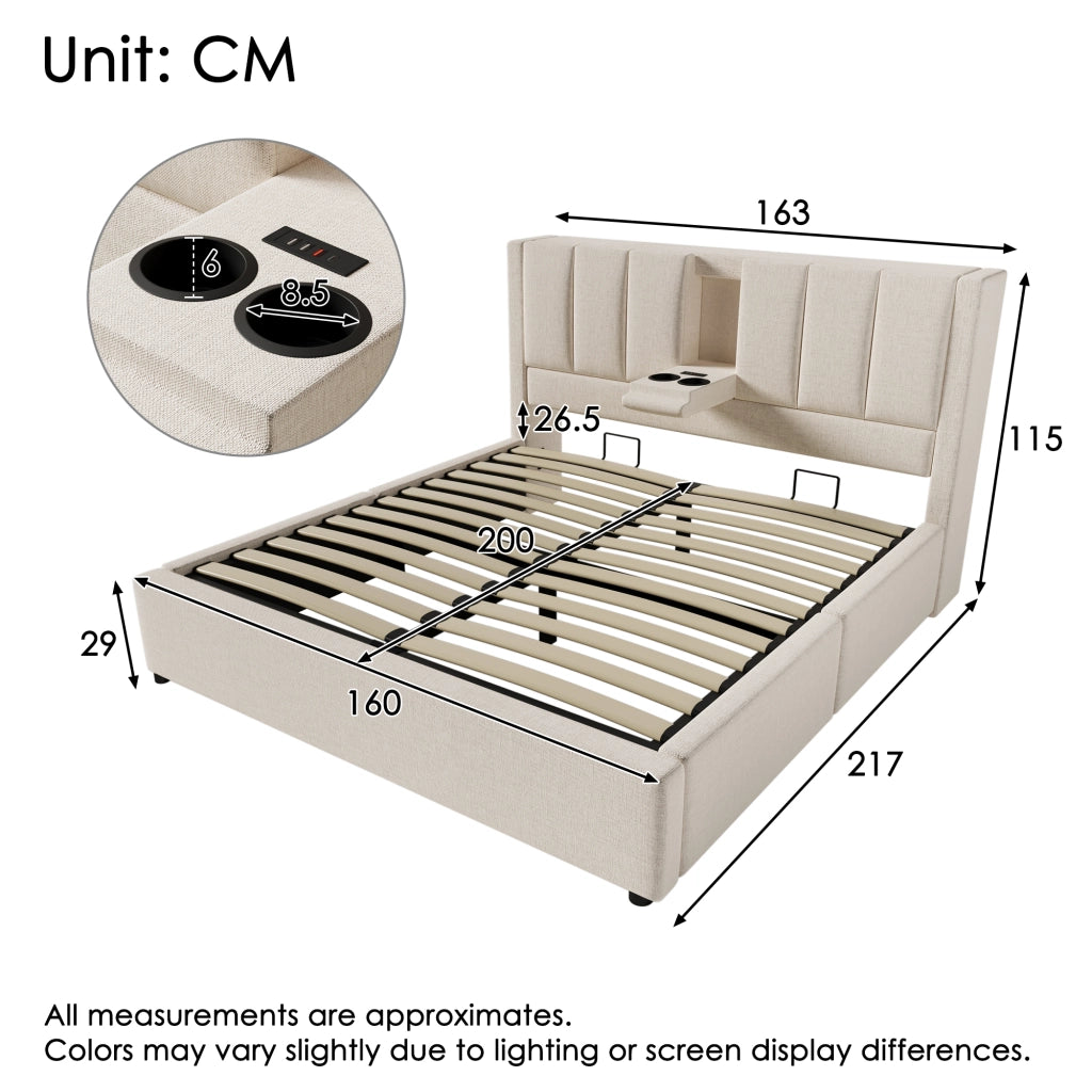 Letto matrimoniale contenitore beige 160x200 cm