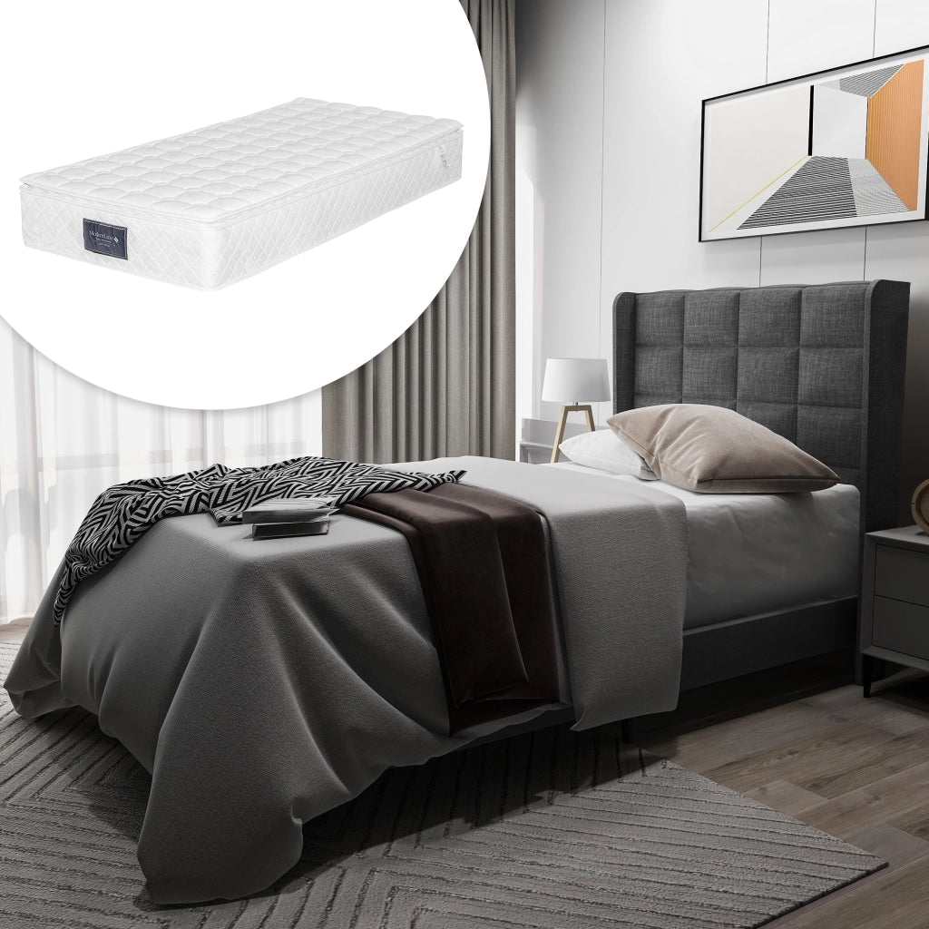 Letto singolo imbottito 90 x 200 cm grigio in lino