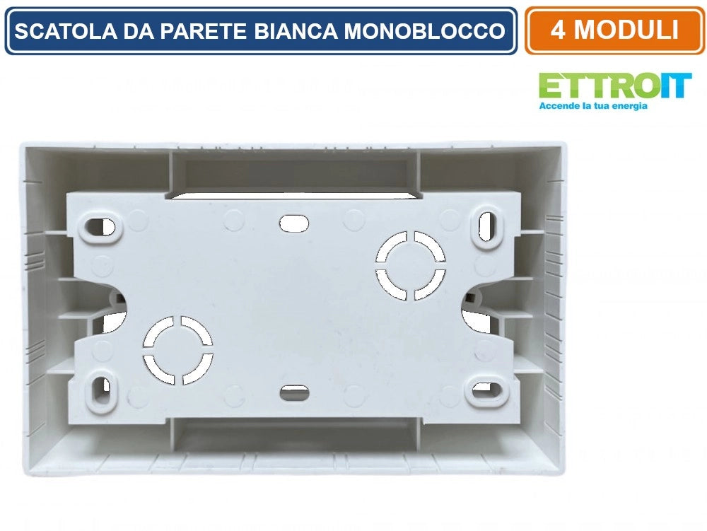 CASSETTA MODULARE DA PARETE MONOBLOCCO 4 POSTI BIANCA IP40 - ETTROIT