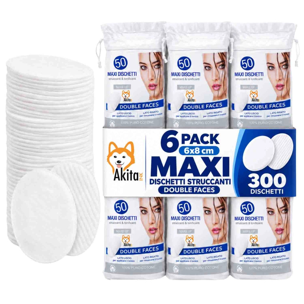 Akitaink 6 Pack Maxi Dischetti Levatrucco Puro Cotone 300 Pz