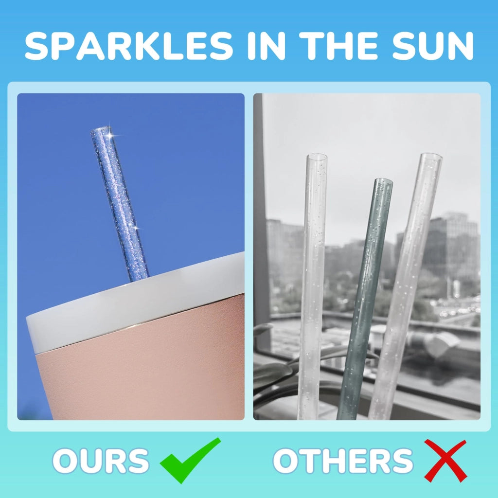 12 cannucce sostitutive glitterate per bicchieri Stanley, colore blu sfumato