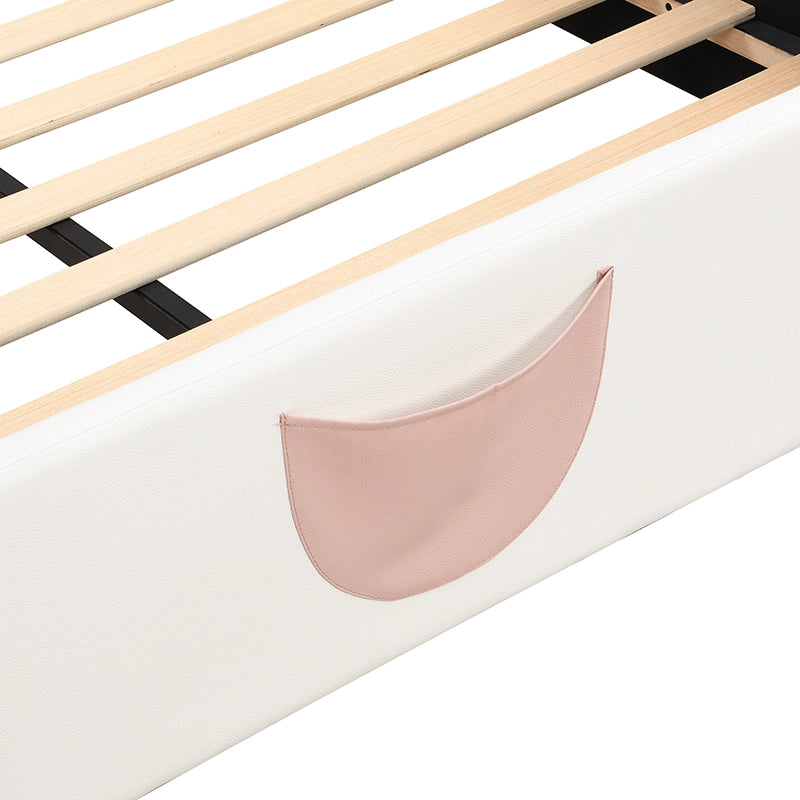 Letto per bambini a farfalla 140 × 200 cm con scivolo e scala LED multicolore in PU rosa e bianco