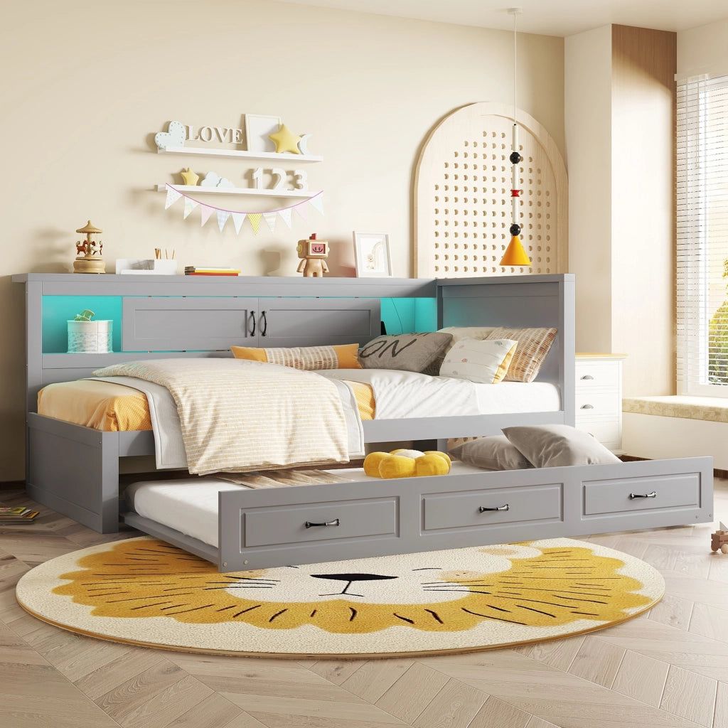 Letto singolo 90 x 200 cm; estraibile salvaspazio con LED
