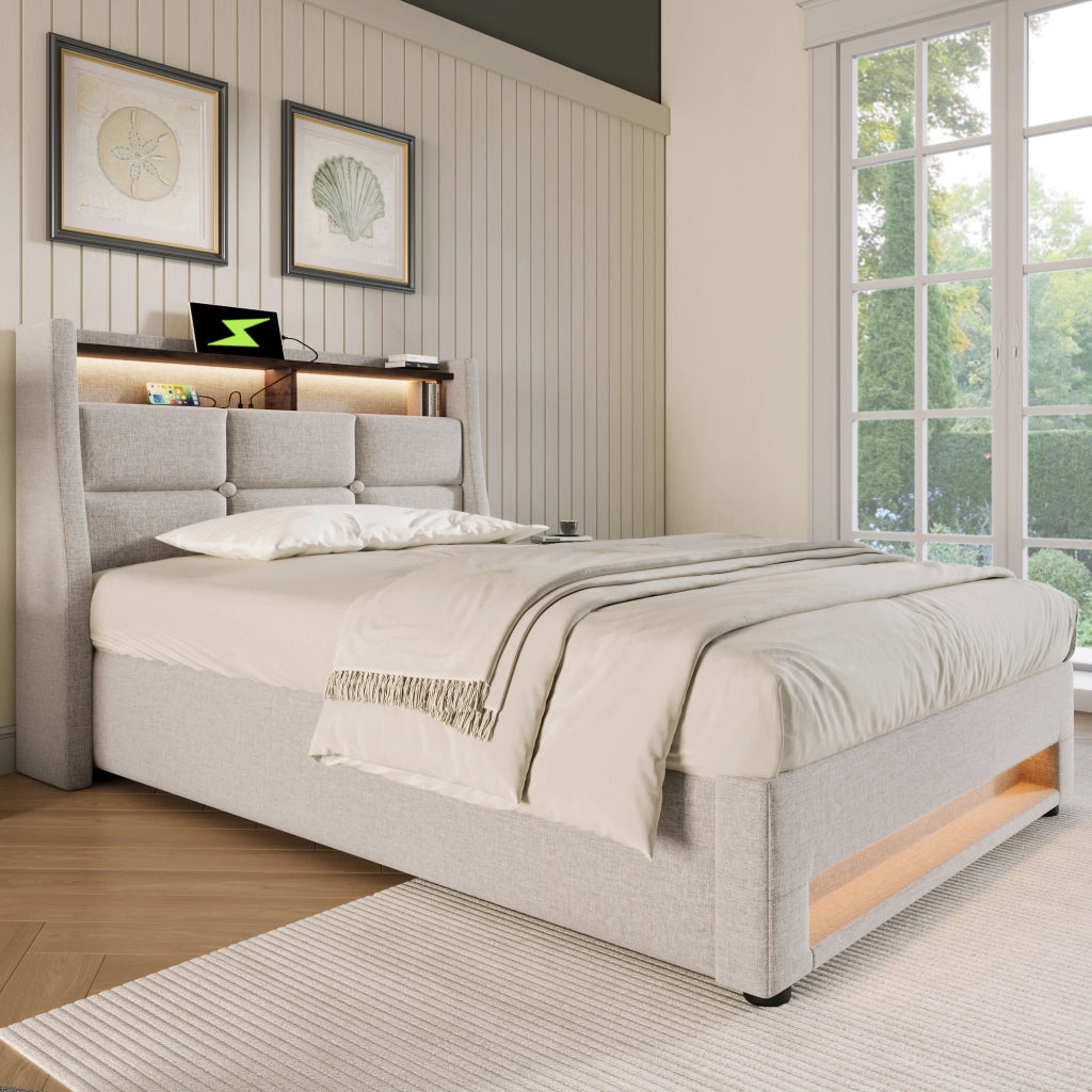 Letto singolo imbottito 90x200 cm con LED e USB