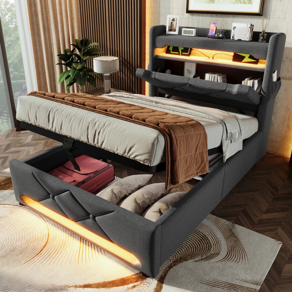 Letto singolo 90x200 con contenitore e LED