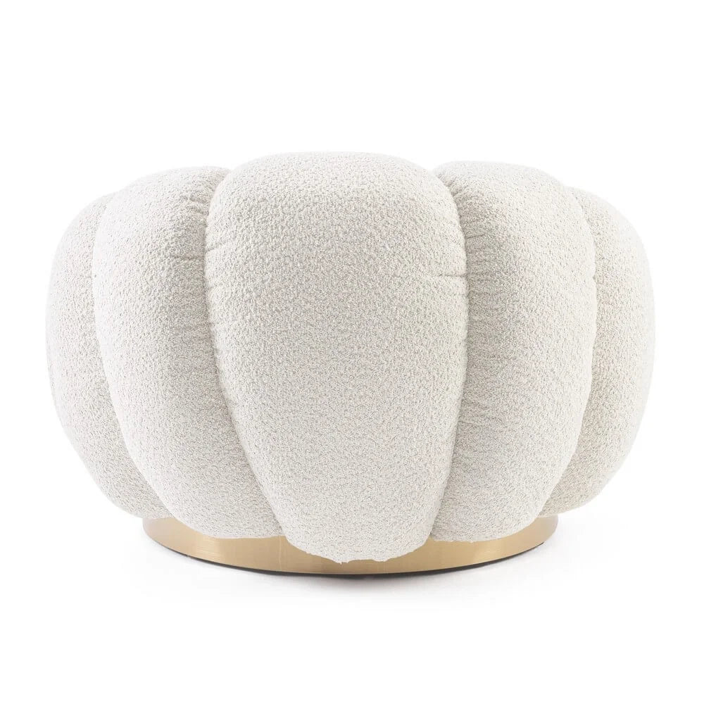 Poltrona Girevole Bouclé con Base in Acciaio Dorato Rachel Naturale