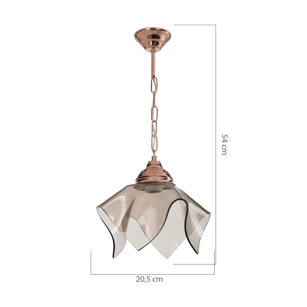 Lampada a sospensione Volga MDL3782 rame e vetro fumè EFFEZ