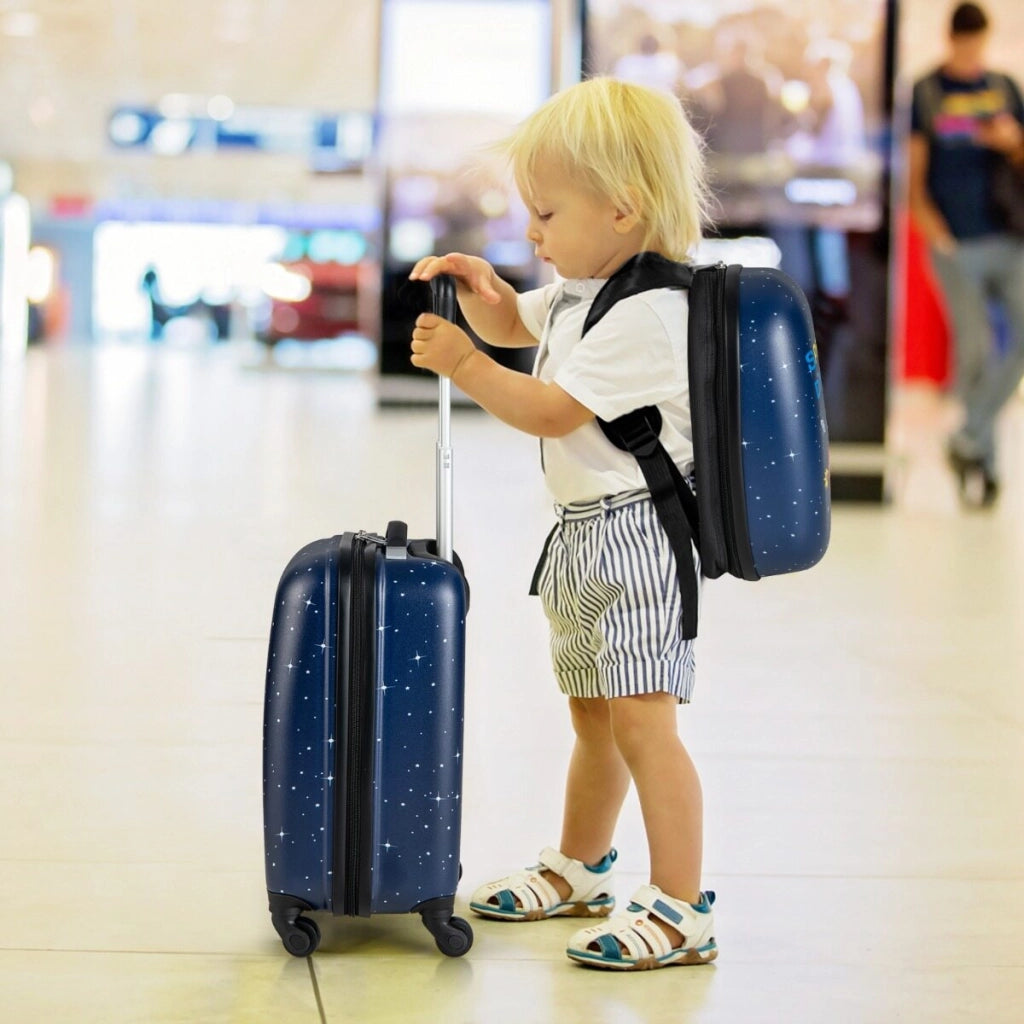 2 Pieces Kids Luggage Set with Wheels and Height Adjustable Handle-Black