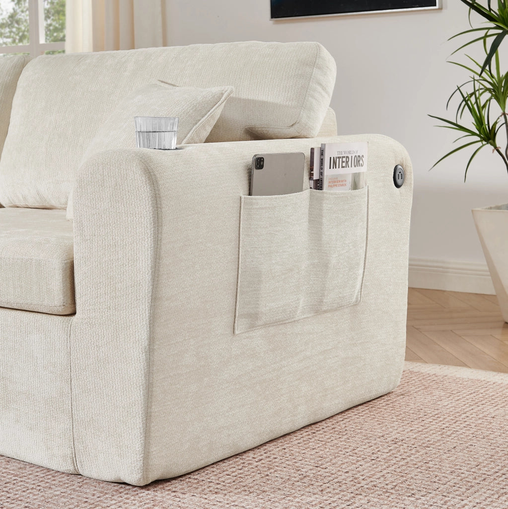 DIVANO Relax 2 posti 220x100x89 cm in chenille beige con porta USB
