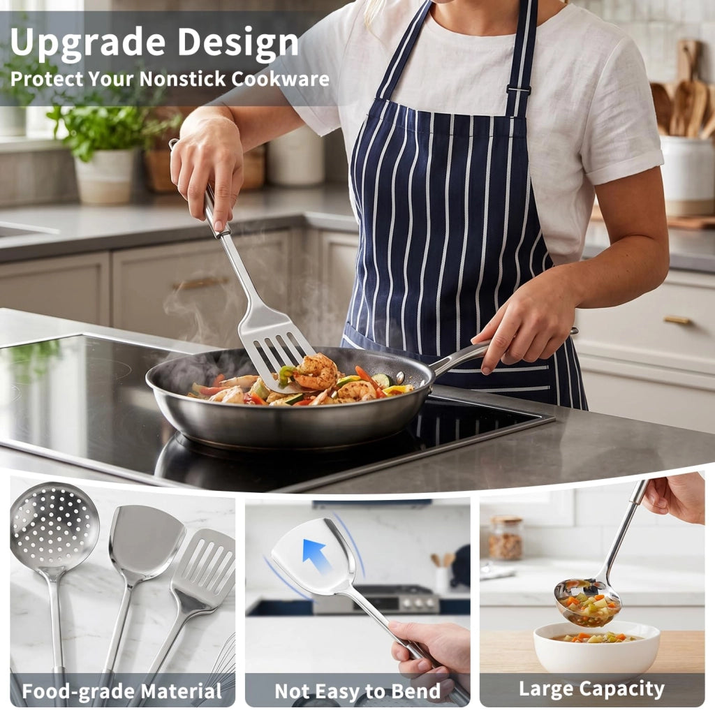 Set di pentole e accessori per la cucina, in acciaio inossidabile, composto da 6 pezzi