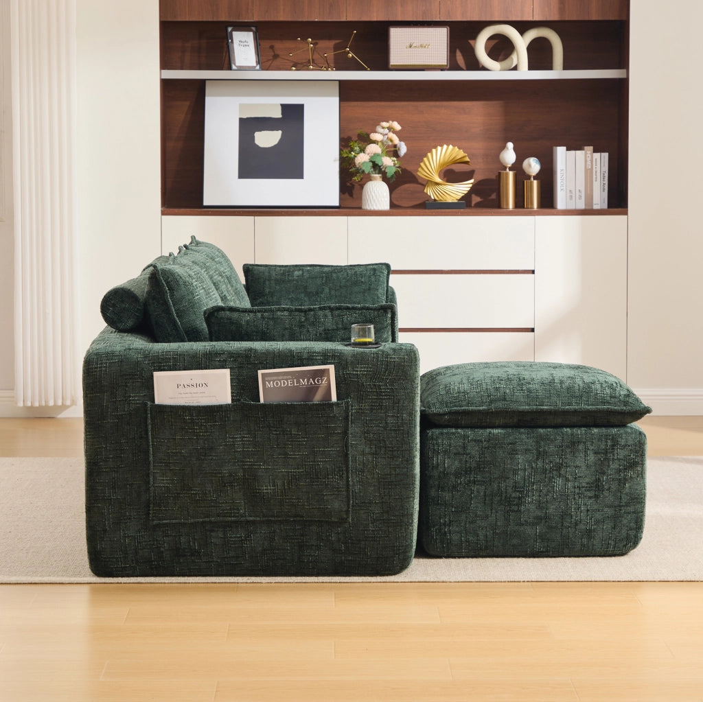 DIVANO Modulare con pouf 256x161x75 cm in ciniglia verde