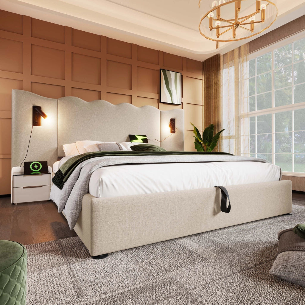 Letto matrimoniale 160x200 beige con contenitore