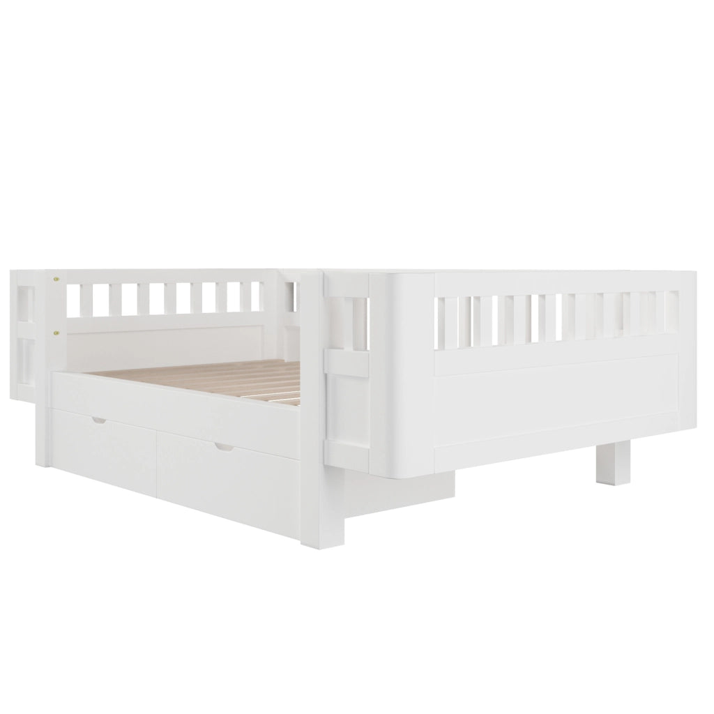 Letto singolo per bambini 90x200 cm con sponde e 2 cassetti bianco