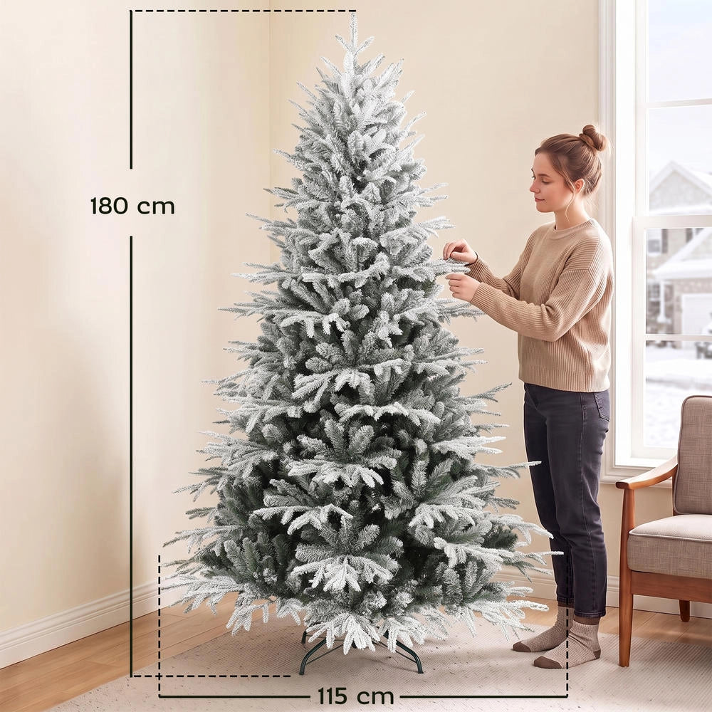 Albero di Natale artificiale innevato 180 cm, 1920 punte in PE e PVC, folto con rami pieghevoli facile da montare