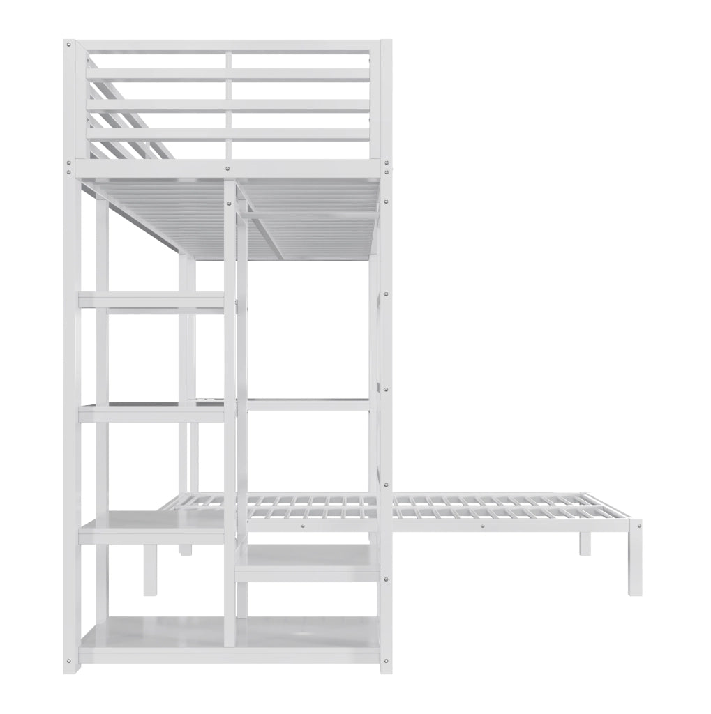 Letto a soppalco 90x200 cm con scrivania e ripiani