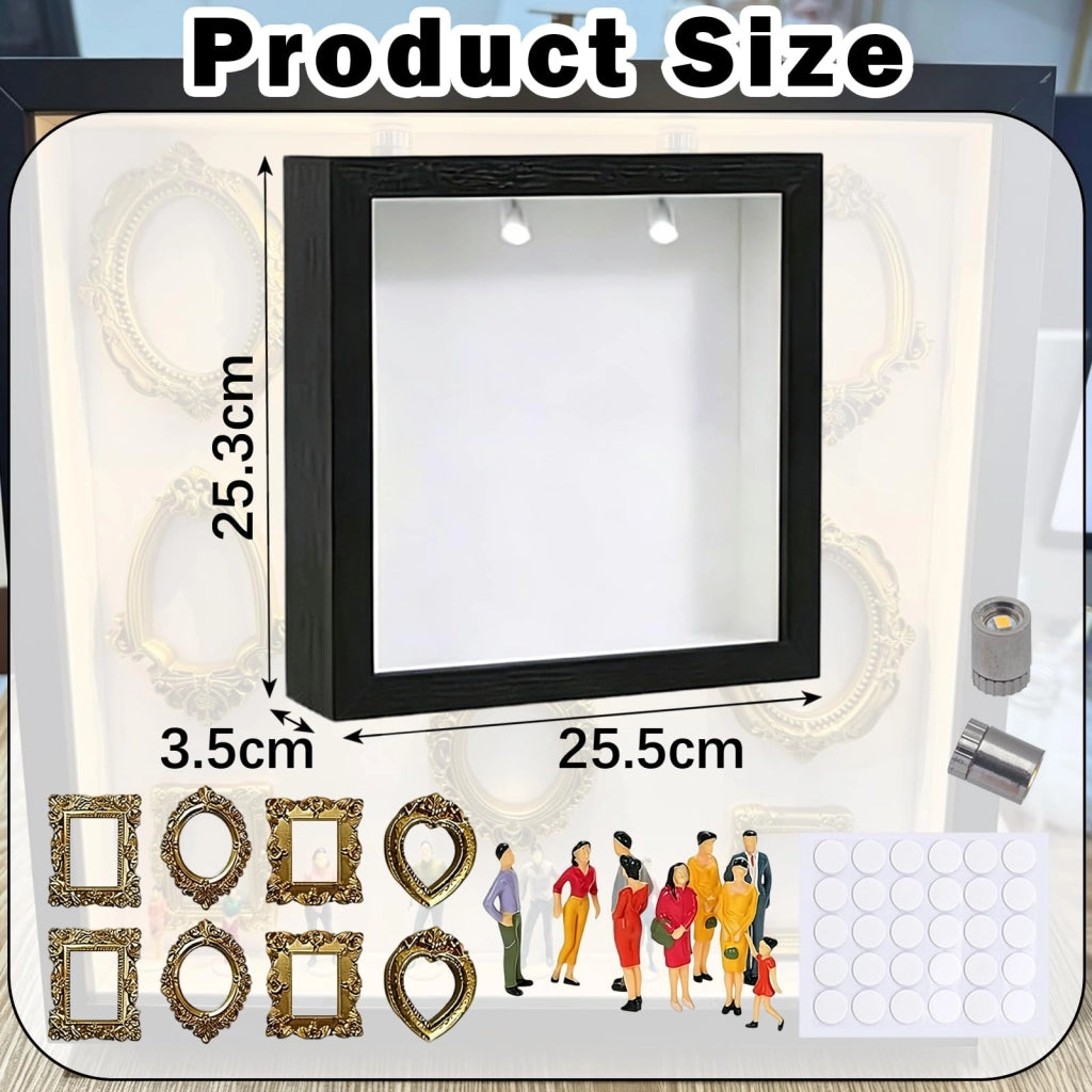Mini-museo con scatola a silhouette illuminata a LED, 8 cornici, 8 figure