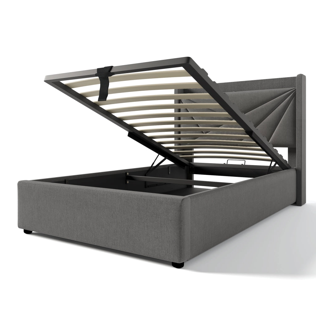 Letto con contenitore 90x200 grigio con testiera USB e Tipo C